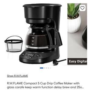 Compact 5 Cup (25 OZ) Drip Coffee Maker with Glass Carafe & Digital Controls